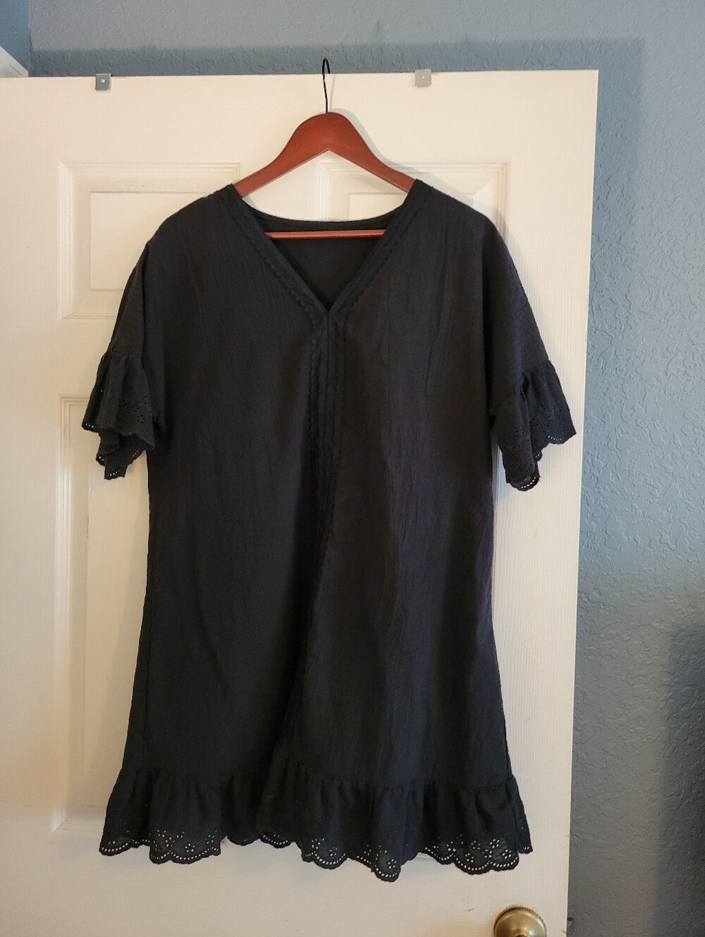 Black V-Neck Ruffle Sleeve Women's Top